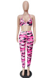 Red adult Fashion Sexy backless Print Two Piece Suits Camouflage Patchwork pencil Sleeveless