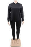 Black Casual Solid Split Joint Hooded Collar Plus Size