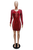 Color Blue Work Daily Solid Hollowed Out Patchwork See-through Pencil Skirt Dresses