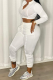 White Casual Solid Patchwork Mandarin Collar Long Sleeve Two Pieces