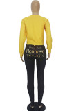 Black yellow Fashion Casual Adult Polyester Print Pullovers O Neck Tops