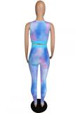 multicolor Fashion Casual Slim fit Two Piece Suits asymmetrical Tie Dye crop top Skinny Sleeveless T