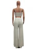 White Sexy Fashion bow-knot Bandage crop top Two Piece Suits Solid asymmetrical Regular