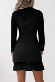 Blue Fashion Casual Solid Basic Turtleneck Long Sleeve Dresses