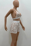 White Fashion Sexy Patchwork See-through Backless V Neck Sleeveless Two Pieces