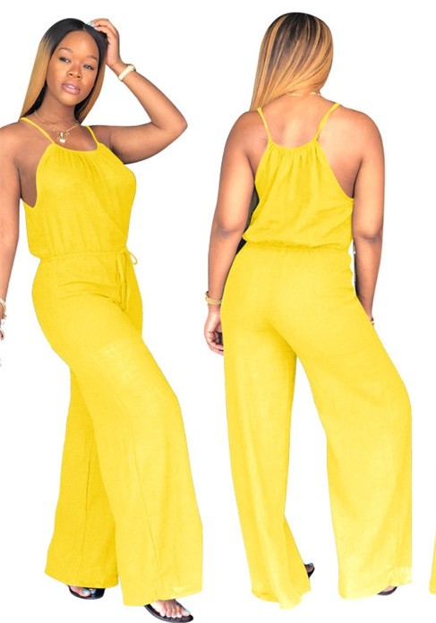 Yellow Backless Patchwork Fashion sexy Jumpsuits & Rompers