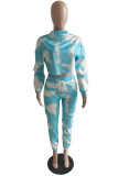 Blue Fashion Casual Tie Dye Printing Half A Turtleneck Long Sleeve Two Pieces