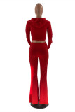 Red Fashion Casual Solid Basic Hooded Collar Long Sleeve Two Pieces