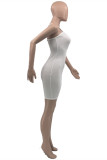 Red Fashion Sexy Solid Hollowed Out Backless One Shoulder Sleeveless Dress