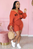 Red Fashion adult Street Letter Patchwork Print Two Piece Suits Straight Long Sleeve Two Pieces