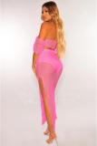 rose red Fashion Sexy asymmetrical Bandage Slim fit crop top Split HOLLOWED OUT Two Piece Suits Sol