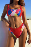 Red Fashion Sexy Patchwork Backless Swimwears