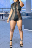 White Fashion Sexy Patchwork Hollowed Out See-through O Neck Skinny Romper