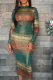 Multicolor Street Striped Patchwork O Neck Pencil Skirt Dresses
