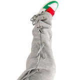 Grey Sportswear Solid Bandage Fold Boot Cut Bottoms