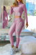 Light Purple Casual Print Patchwork Zipper Collar Long Sleeve Two Pieces