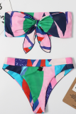 Multicolor Sexy Patchwork Print Bandage Swimwears