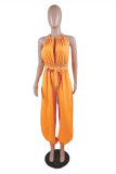 Green Sexy Casual Solid Hollowed Out Backless O Neck Regular Jumpsuits