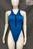 Blue Sexy Solid Patchwork Mesh Swimwears