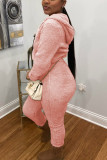 Pink Fashion Casual Solid Basic Hooded Collar Long Sleeve Two Pieces