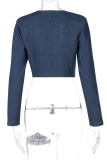 Light Blue Street Solid Patchwork V Neck Tops