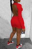 White Fashion Sexy adult Ma'am Cap Sleeve Long Sleeves half high collar Pencil Dress Knee-Length Solid backless Dresses