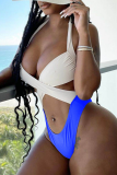 Red Sexy Solid Color Block Patchwork Swimwears
