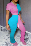 Black Fashion adult Celebrities Patchwork Two Piece Suits Split Solid contrast color Draped Boot