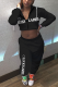 Black Sportswear Print Letter Hooded Collar Long Sleeve Two Pieces