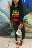 Red Fashion Casual Print Patchwork O Neck Long Sleeve Two Pieces
