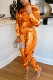 Orange Sexy Print Patchwork Turtleneck Long Sleeve Two Pieces