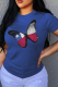 Blue Casual Print Patchwork O Neck T-Shirts