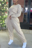 Cream White Casual Solid O Neck Long Sleeve Two Pieces
