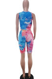 Red Polyester Fashion Casual adult Patchwork Print Tie Dye Two Piece Suits pencil Sleeveless Two Pieces