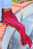 Yellow Casual Plaid Patchwork Skinny Small Elastic High Waist Pencil Bottoms