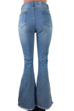 Baby Blue Street Solid Mid Waist Regular Denim