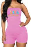 Pink Fashion Sexy Print letter Sleeveless Wrapped Jumpsuits