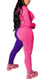 Pink Sportswear Patchwork contrast color Long Sleeve Two Pieces