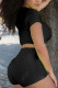 Black Sportswear Solid O Neck Short Sleeve Two Pieces