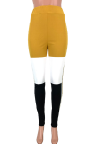 Red Street Solid Patchwork Skinny Mid Waist Pencil Bottoms