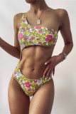 Yellow Fashion Sexy Print Hollowed Out Swimwears