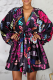 Black Sexy Print Split Joint V Neck Cake Skirt Dresses