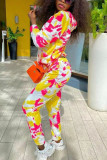 Multicolor Sportswear Print Tie-dye Hooded Collar Long Sleeve Two Pieces