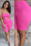 Pink Polyester Fashion Casual Solid Two Piece Suits pencil Sleeveless Two Pieces