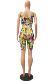 Orange Polyester Fashion Casual adult Patchwork Print Character Two Piece Suits pencil Sleeveless Two Pieces