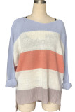 Powder blue knitting V Neck Long Sleeve Striped Sweaters & Cardigans