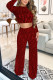 Red Fashion Casual Print Basic O Neck Long Sleeve Two Pieces