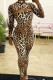 Leopard print Sexy Patchwork Leopard grain Long Sleeve O Neck Jumpsuits