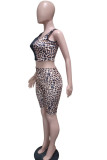 Camouflage Active Leopard Print Camouflage contrast color Straight Sleeveless Two Pieces