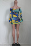 Multi-color Sexy Print See-through Mesh Wrapped Skirt Dresses